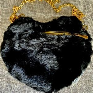 Small Fur Heart Shaped Cross Over Bag